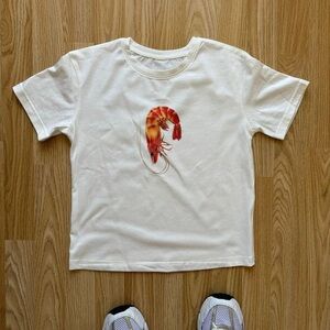 Kids' White Tee with Colorful Shrimp Design